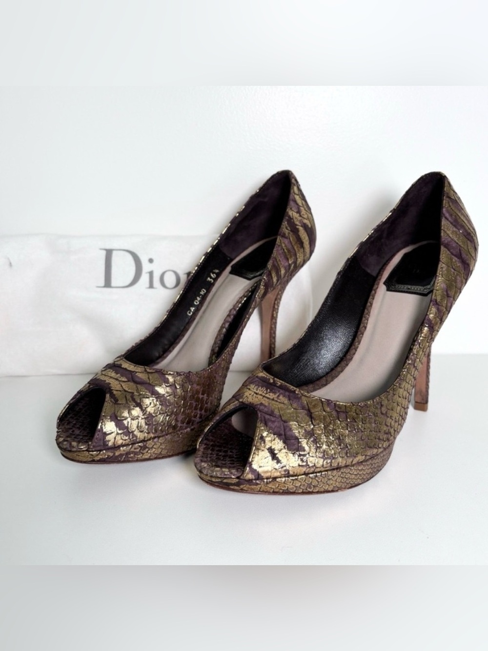 CHRISTIAN DIOR Gold Iridescent Python Pumps Size 36.5 US 6.5